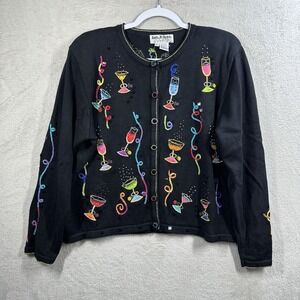 Jack B Quick‎ Party Cocktail Drinks Martini Cardigan Sweater Sz XL Art To Wear